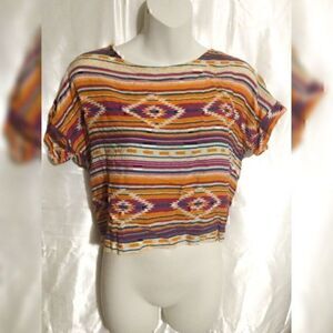 Mudd Aztec Tribal Geometric Cropped Button Up Shirt Top M